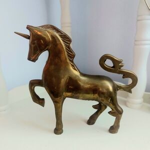 Vintage Brass unicorn, removable horn 6"